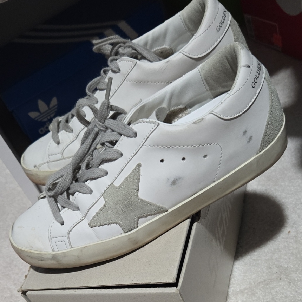 Golden Goose White and Gray Star Sneakers